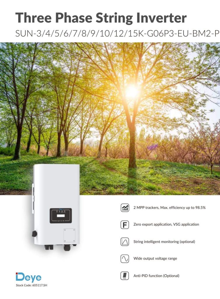 Biến tần DEYE 10KW 3 pha được trang bị 2 MPPT, hỗ trợ Zero Export, dải điện áp MPPT rộng và hiệu suất chuyển đổi lên đến 98,3% theo thông số từ nhà sản xuất.