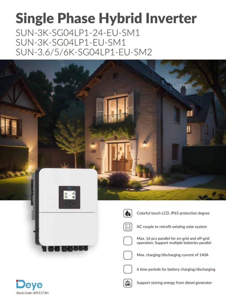 Deye 6kW SG04 hỗ trợ mắc song song tối đa 16 inverter cho vận hành on-grid hoặc off-grid, đồng thời hỗ trợ nhiều pin mắc song song.