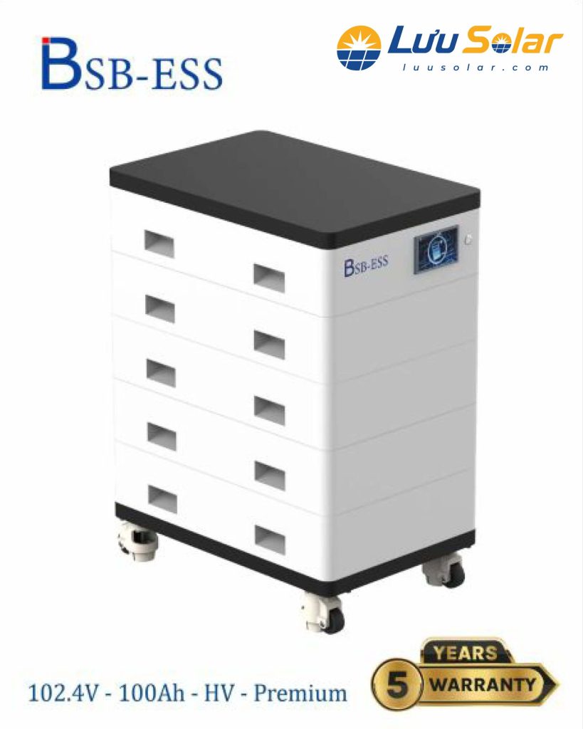 BSB-ESS-102.4V-100Ah-HV-Premium với cấu hình pin lithium điện áp cao và thông số 6.000 chu kỳ theo điều kiện thử nghiệm quy định.