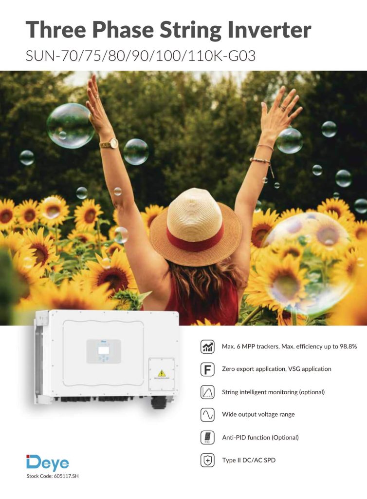 DEYE 110KW 3 PHA SUN-110K-G03 – Biến tần 6 MPPT