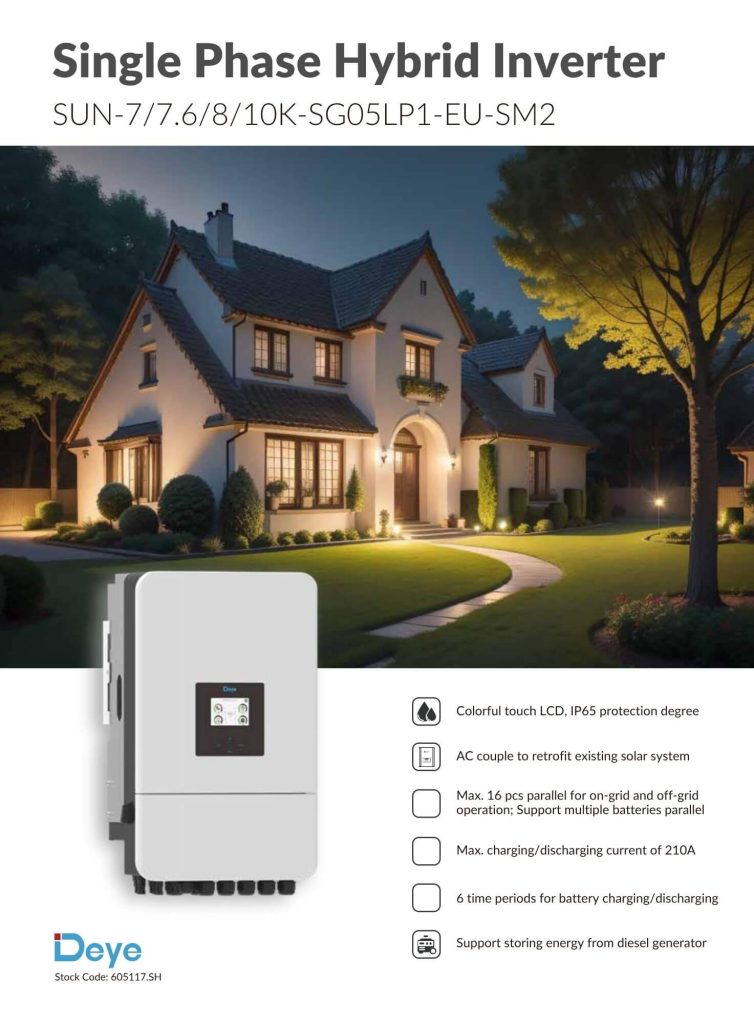 Thông số Deye 8kW Hybrid Inverter về hiệu suất, bảo vệ, kết nối và điều kiện vận hành