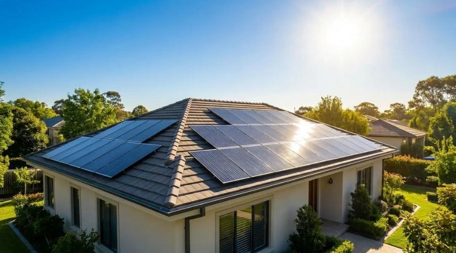 Nguyên lý chuyển đổi ánh sáng mặt trời thành điện năng thông qua tấm pin quang điện và bộ biến tần inverter.