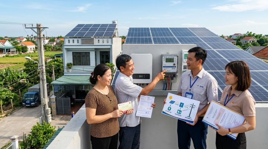 Điện mặt trời giúp tiết kiệm tiền điện và có thể bán điện dư theo quy định hiện hành.