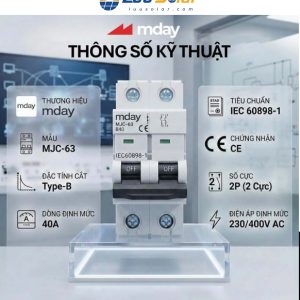 Aptomat CB AC 40A 2P Mday MJC Series đạt tiêu chuẩn IEC 60898-1 và chứng nhận CE