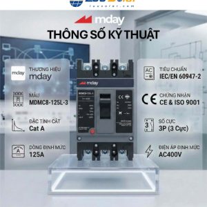 Bảng thông số kỹ thuật aptomat MCCB 3 pha Mday 125A MDMC8-125L-3