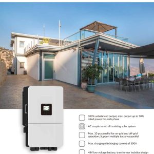 Tổng hợp các tính năng nổi bật của biến tần Deye 20kW 3 pha như xuất điện lệch pha 100%, sạc xả 350A và kết nối máy phát điện.